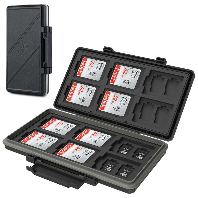 JJC casing kartu memori kotak penyimpanan penyimpan kartu SD mikro busa EVA Interior untuk 24 kartu mikro SD/TF + 12 kartu SD/SDHC/SDXC tahan air