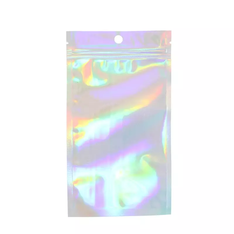 100 buah tas Ziplock warna-warni Laser transparan kantung segel plastik tebal untuk tampilan perhiasan kerajinan kuku kemasan bulu mata