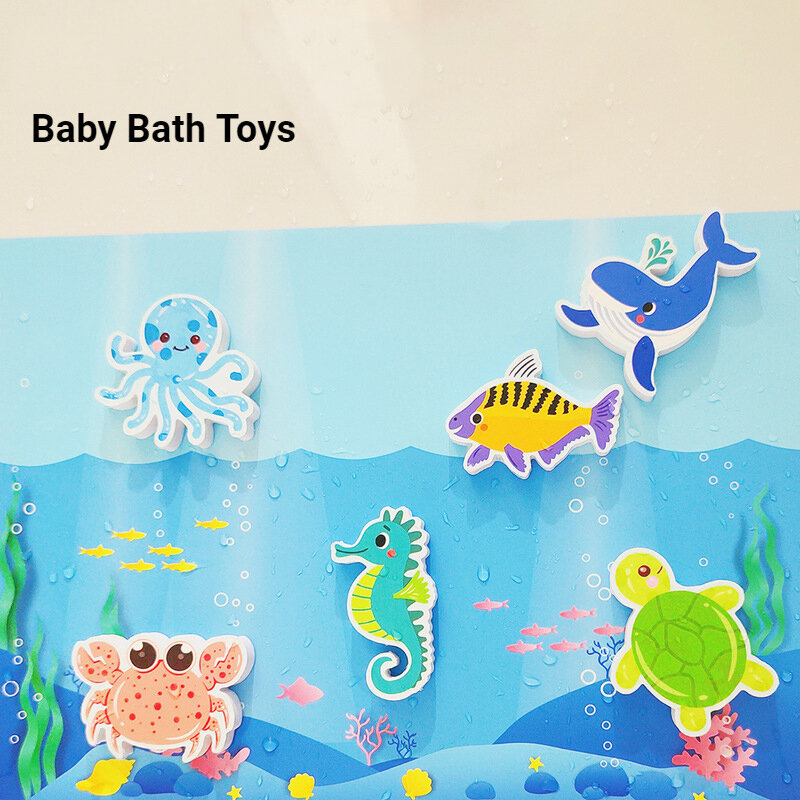 Mandi bayi teka-teki busa mengambang mainan bentuk hewan permainan air mainan edukasi awal pemandangan kognitif jigsaw DIY stiker mainan