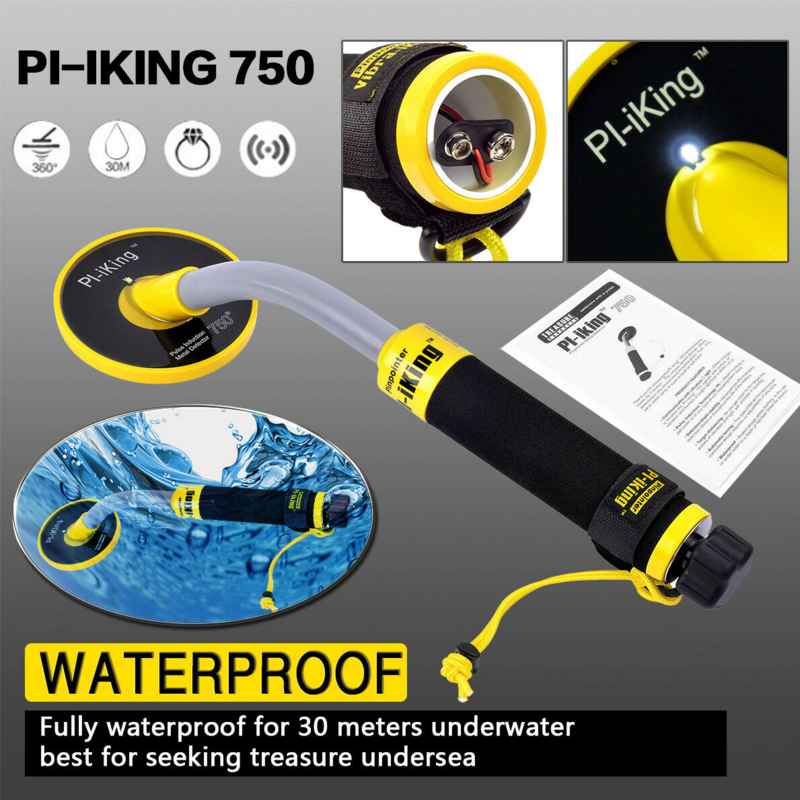 PI750 detektor logam tahan air sepenuhnya, Kit penggali emas menyelam bawah air 100 kaki/30m, induksi denyut sensitivitas tinggi danau laut