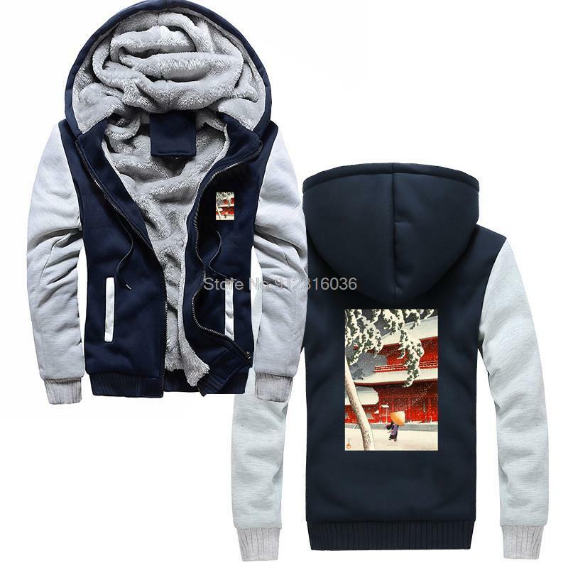 Japanische ästhetische Retro Vintage Japan Kunstdruck Hoodie Winter Männer Jacke verdicken Hoody Mantel Kapuze Sportswear Streetwear