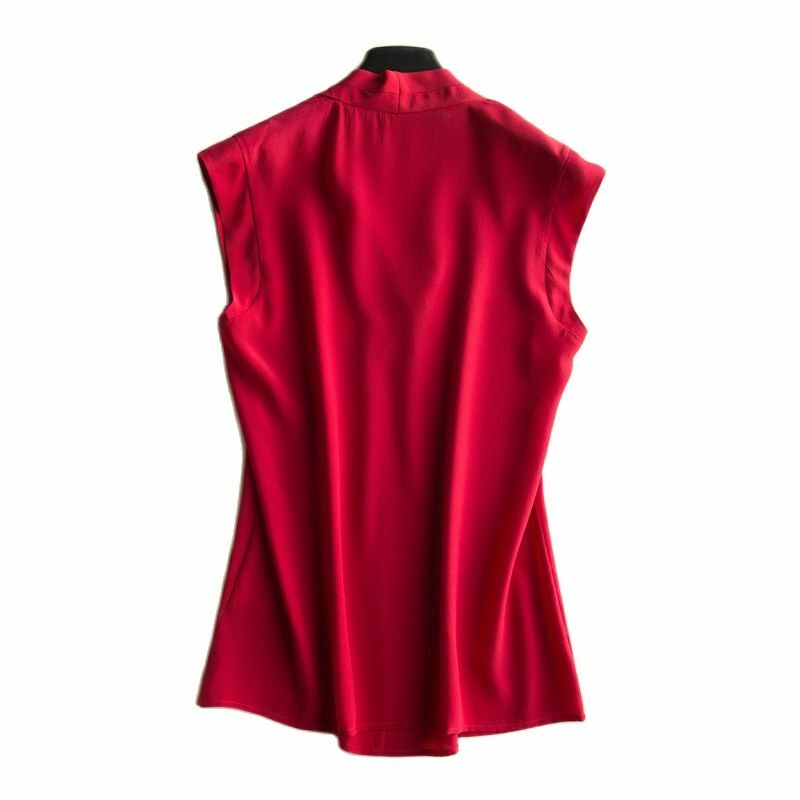เสื้อคอวีแขนกุดผ้าไหม100% ทึบสำหรับผู้หญิงเสื้อ100% ระบายอากาศได้ดีบางเสื้อสตรีผู้หญิงฤดูร้อน