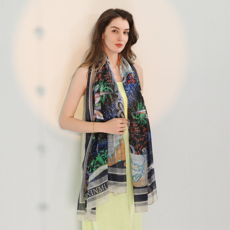 女性用ナチュラルシルクスカーフ,ロングビーチスカーフ,ピュアシルク,ラージサイズ,100%