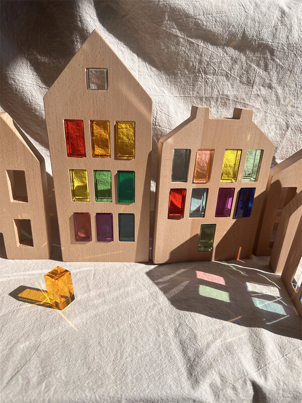 Dzieci drewniane zabawki Montessori duży holenderski dom drewniany duża ściana kostka Lucite kreatywna edukacja bloki prezent urodzinowy