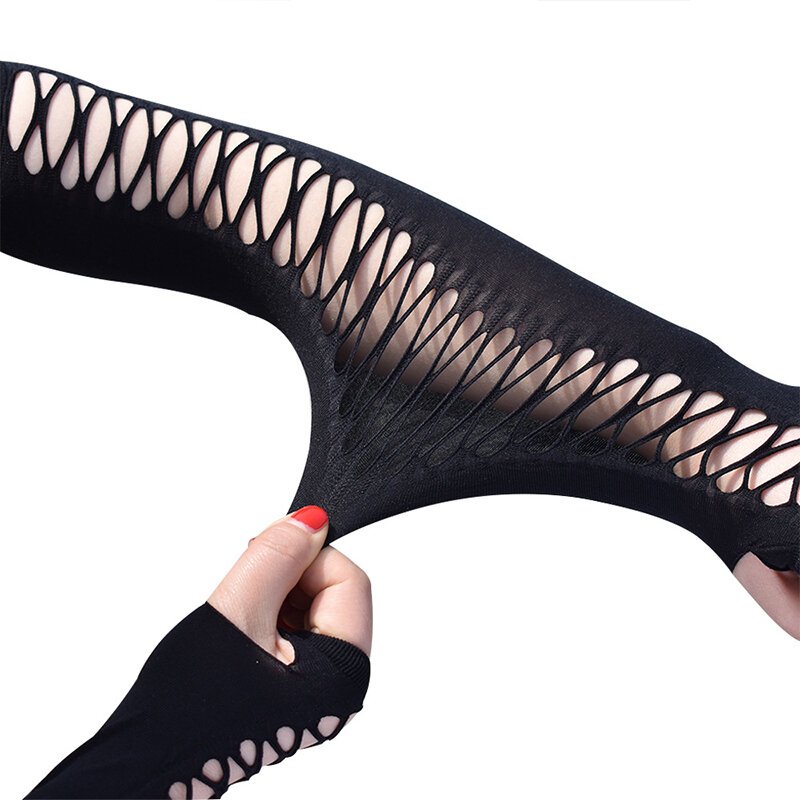 Сексуальные эластичные женские длинные перчатки без пальцев с отверстиями, в готическом стиле, на Хэллоуин, рукавицы для вождения с полупальцами для сенсорного экрана R52