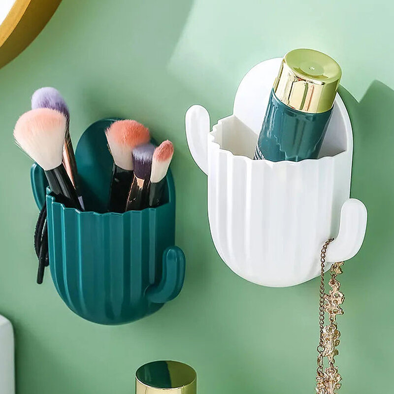 Toothbrush Holder Household Wall Self-Adhesive Seamless Cactus Storage Rack Shaver Organizer Drain Shelf Bathroom Accessories