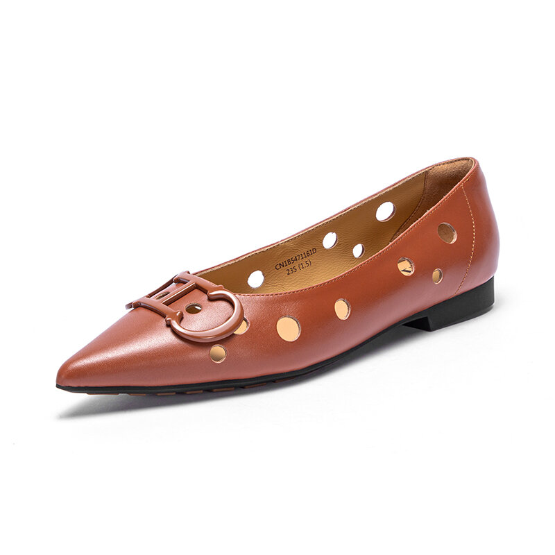 حذاء مسطح جلد مدبب للنساء كاجوال ، حذاء فردي جيد التهوية ، صيفي