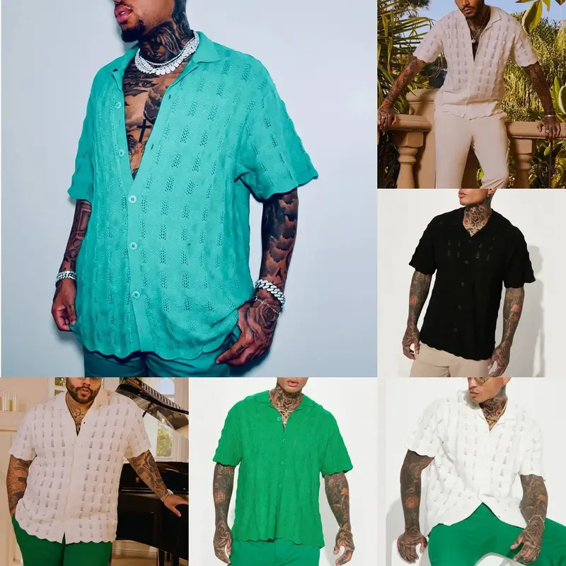Chemises boutonnées à manches courtes pour hommes, broderie de documents solides, vêtements d'été décontractés, chemise de loisirs à la mode, 2023