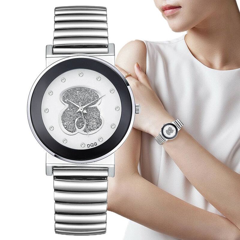 Роскошные женские кварцевые часы черного и белого цвета с медведем, простым дизайном, модные Стрейчевые женские часы, креативные часы