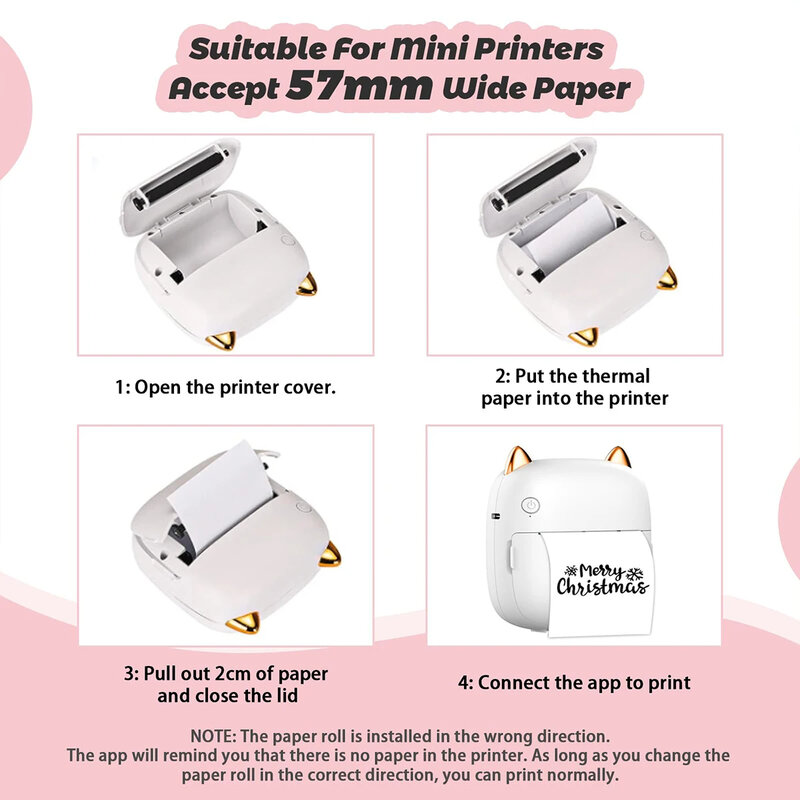 Branco auto-adesivo etiqueta de papel térmico adesivo, adequado para mini impressoras portáteis e câmeras, 57mm largura, 10pcs