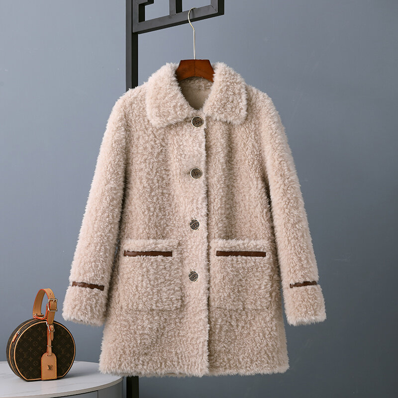 AYUNSUE damskie zimowe płaszcze wełna z owcy strzyżonej płaszcz kobiety odzież koreański moda płaszcz futrzany wełniany zagęścić ciepłe kobiece futro kurtka Lq