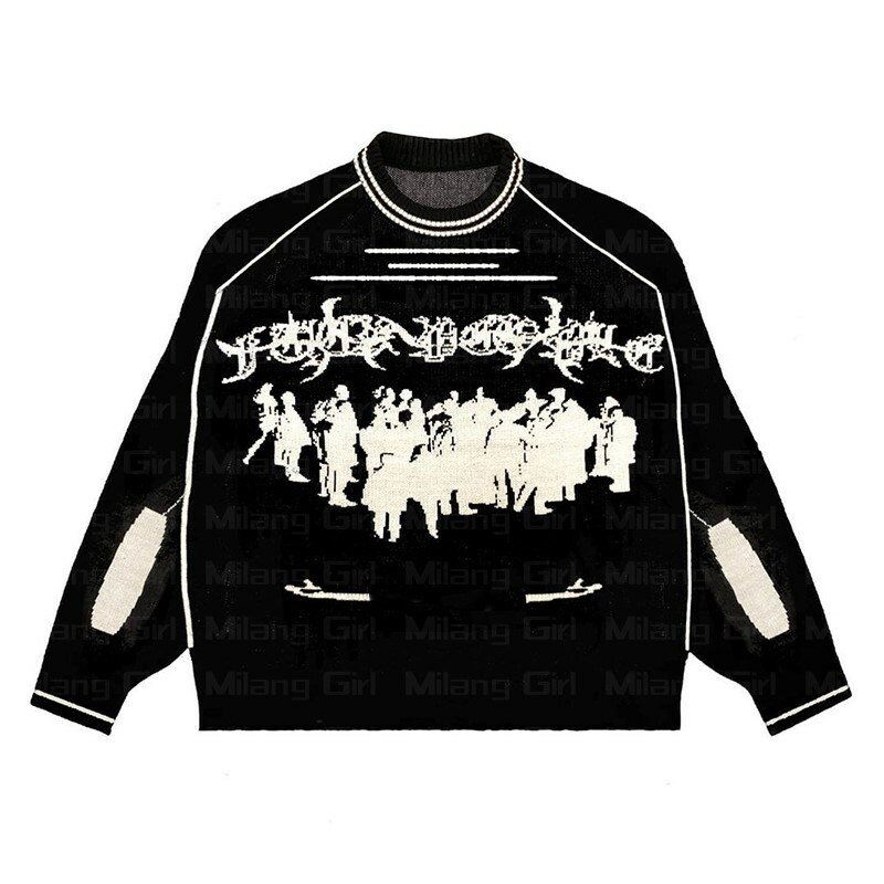 Pull tricoté style Hip Hop pour homme et femme, vêtement en coton, style gothique, surdimensionné, Harajuku, collection hiver