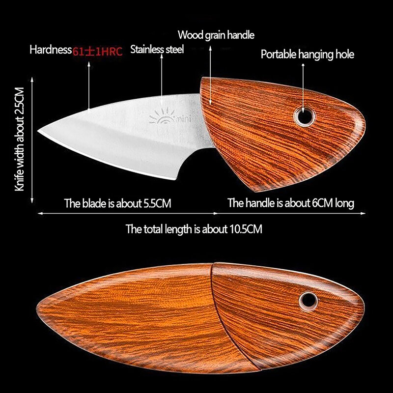 Portable Mini Pocket Woodgrain Handle Fruit Knife Utility Knife Outdoor Camping Tools Multifunctional Stationery Paper Cutter