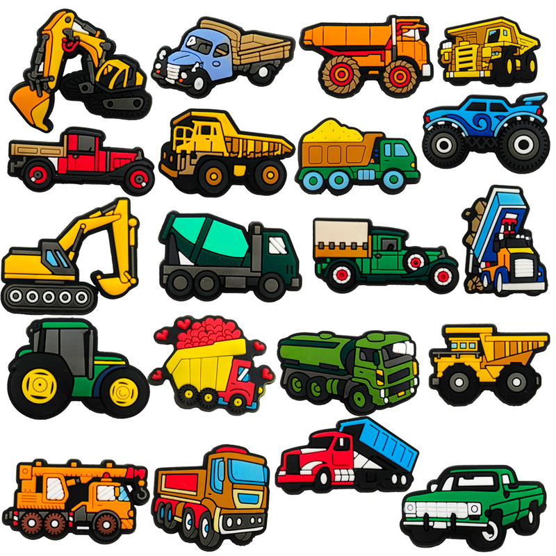 Acessórios para crianças, 43 estilos, carro, veículos de construção, escavadeira, misturador, caminhão, decoração de sapatos, encantos infantis