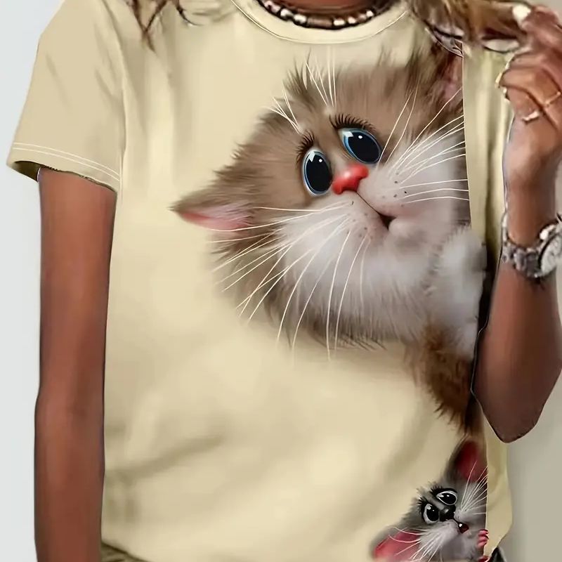 Camiseta estampada com gola redonda feminina, padrão esquilo, top grande de manga curta, roupa casual da moda, novo, verão, Y2K, 2024