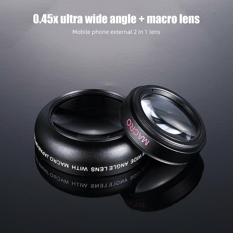 Lente universal do telefone móvel para iPhone e Android Phone, 2 funções microscópicas, 0.45X grande angular, 12.5X Macro HD Camera Lens