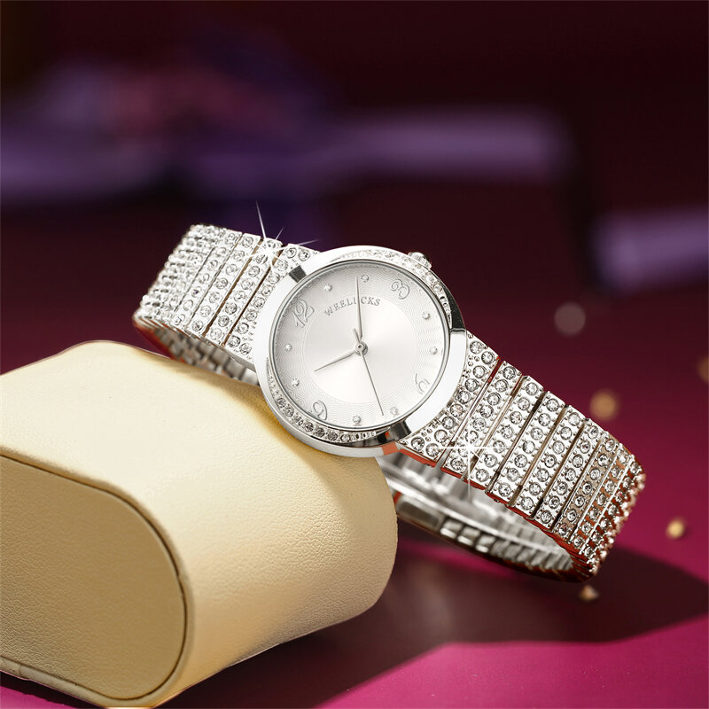 Weelucks k1001 relógio de quartzo de luxo das mulheres relógios de diamante completo banda à prova dwaterproof água moda elegante relógio esportivo para mulher 2022 novo