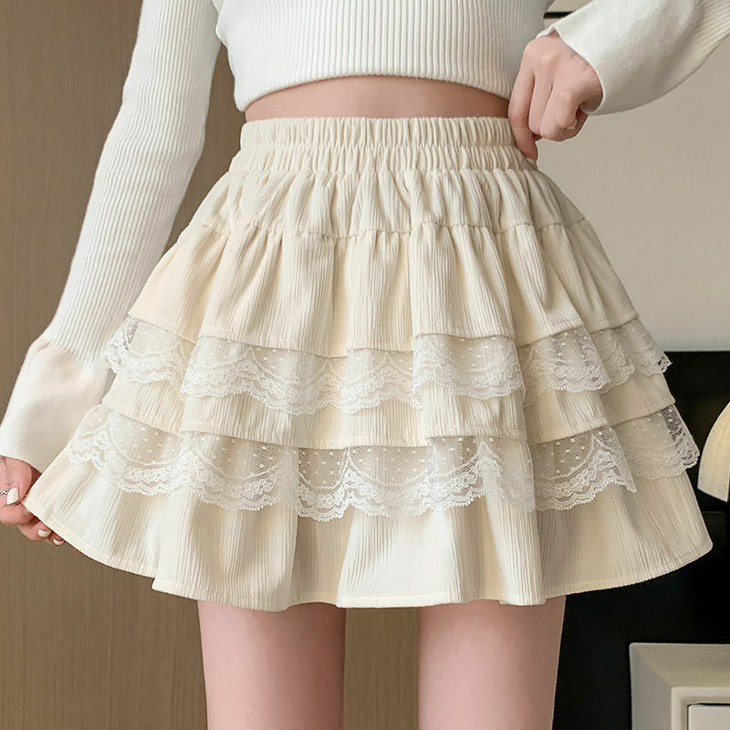 Женская кружевная мини-юбка с оборками, Милая Короткая юбка в японском стиле