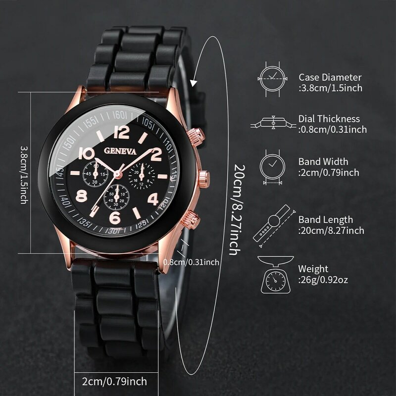Silicone quartzo relógio com grânulos amante para casal, pulseira elegante, 4 pcs/set