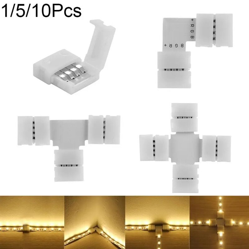 Conector de tira LED de 4 pines, accesorio de esquina PCB en forma de cruz L T para RGB 3528 5050, acoplador con Clip, 1 unidad
