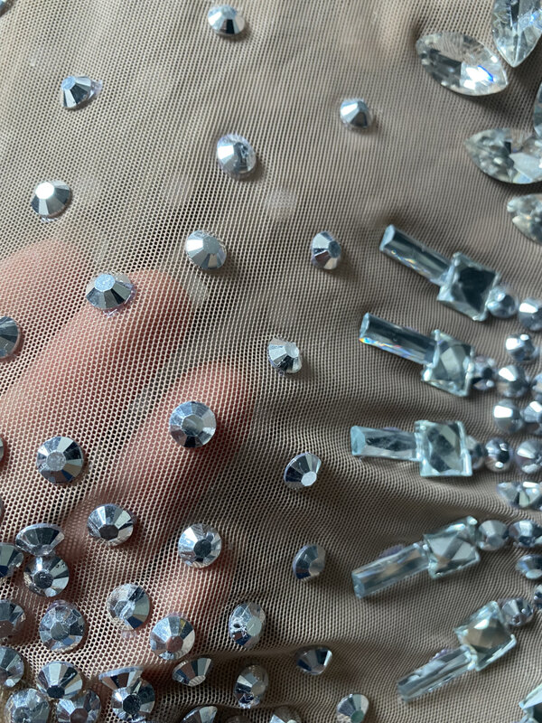 Damskie z perłami z Rhinestone aplikacje na body bez rękawów w nocnym klubie pokaz taneczny nosić imprezowe wieczorowe Drag kostium królowej Jingtian