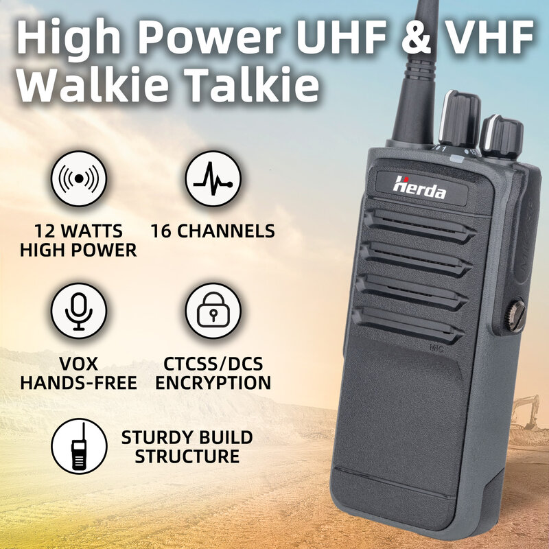 Herda-H368D Walkie Talkie de Longo Alcance, 5W, Poderoso, UHF, 400-470MHz, Ham 16 Canais, Rádio em Dois Sentidos, Transceptor Portátil