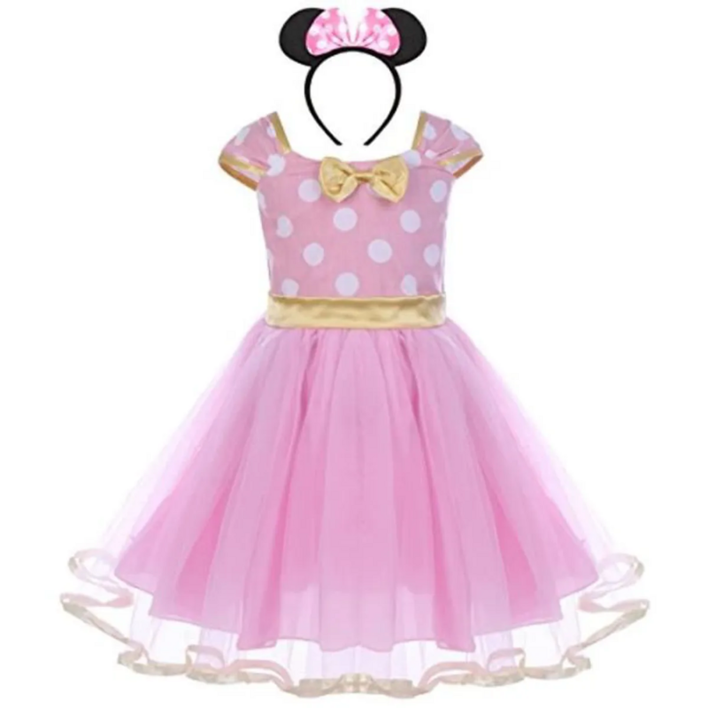 Gaun DISNEY Minnie Mouse untuk Bayi Perempuan Rok Pesta Ulang Tahun Bayi Balita Polka Dot Jaring Tutu Smash Kue Cosplay Mickey Anak