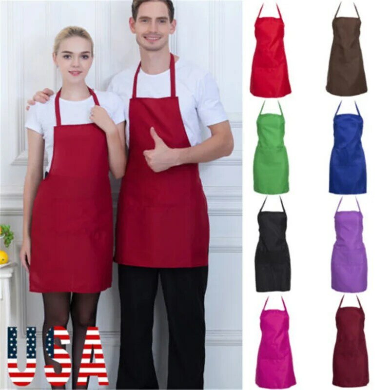 8 Colors Adjustable Apron Dress Men Women Kitchen Restaurant Cooking Craft Baking Chef Classic Cooking Apron