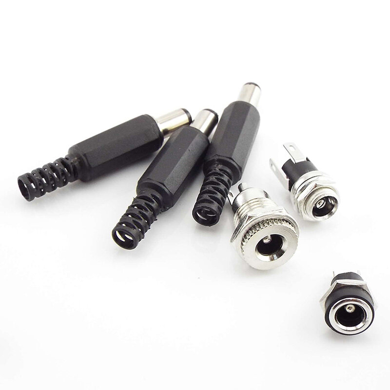 5PCS 12V 5.5 x 2.5mm Plastic Male Plugs DC Power Socket Female Jack Screw Nut Panel Mount Connector Adapter CCTV LED Strip