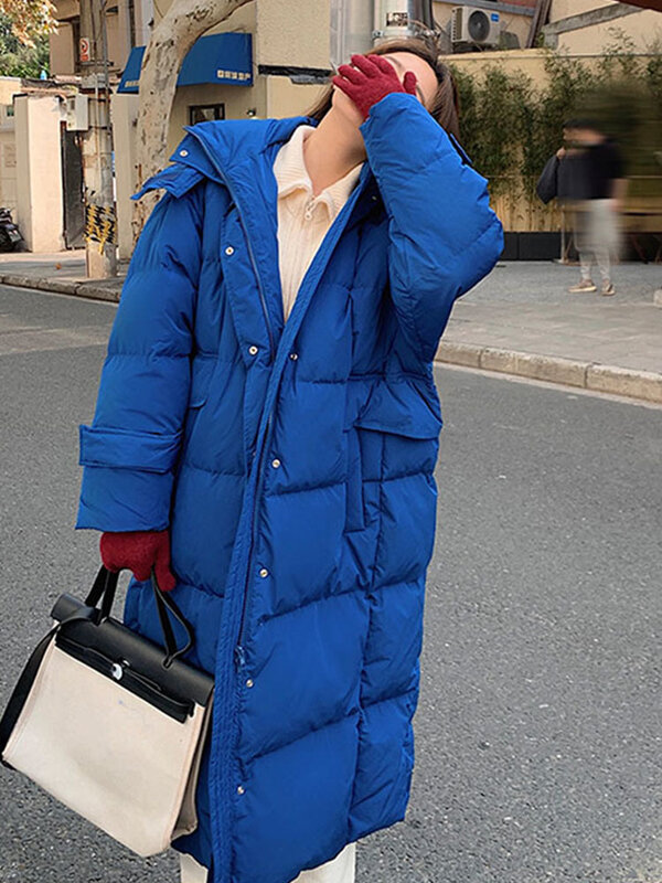 2022 nova jaqueta de inverno das mulheres parka moda longo casaco com capuz parkas solto quente neve wear algodão acolchoado roupas de inverno