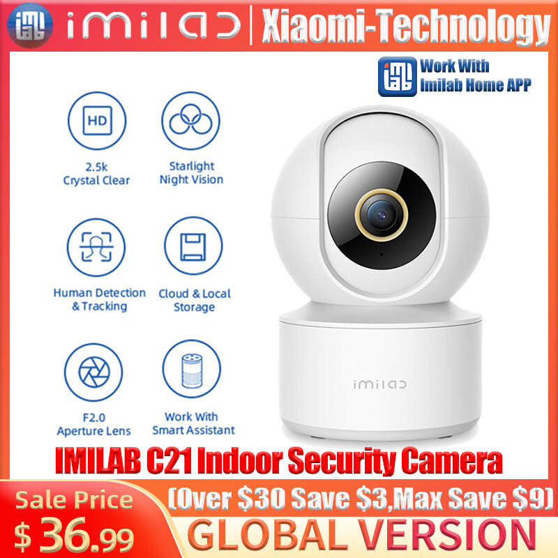 IMILAB kamera keamanan rumah C21, WiFi 2.5K HD IP dalam ruangan kamera bayi 360 ° pengawasan video CCTV penglihatan malam berfungsi dengan Alexa
