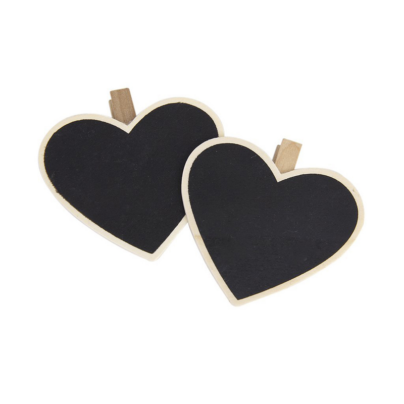 Mini étiquette en bois en forme de cœur pour tableau blanc, message avec clip, tableau noir, 10 pièces