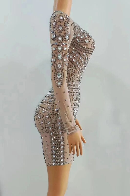 Изготовленное на заказ Сетчатое кружевное жемчужное прозрачное высокоэластичное соблазнительное облегающее платье с блестками платье для вечеринки на день рождения платье для выступления