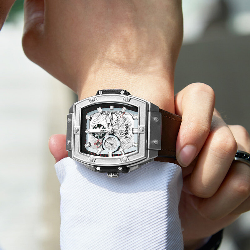 ONOLA นาฬิกาข้อมือ Casual สำหรับ Men ออกแบบสร้างสรรค์ Chronograph นาฬิกาข้อมือหนังควอตซ์ชายใหม่