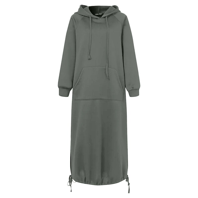Vestido largo de gran tamaño para mujer, Sudadera con capucha de Color sólido, ropa de calle informal cálida de moda, otoño e invierno, 2024