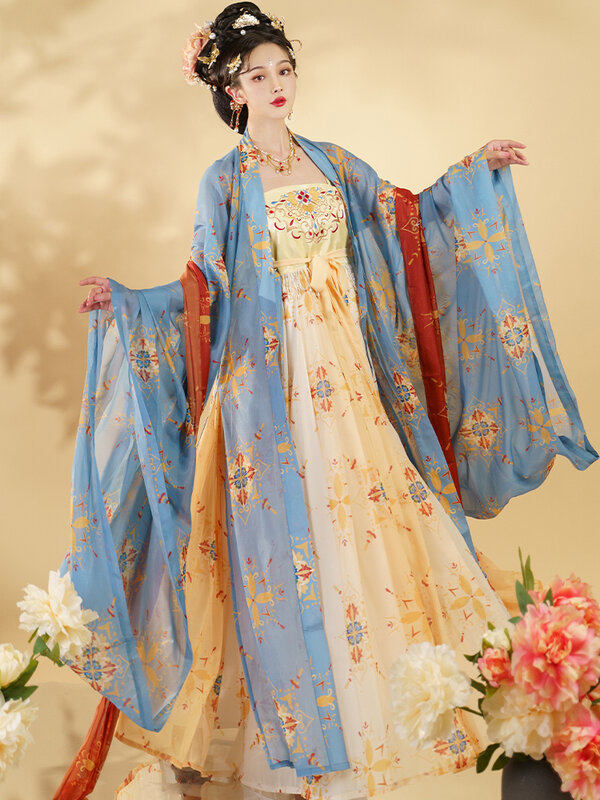 เดิมโบราณสีแดง Kimono Hanfu ชุด Tang Dynasty เย็บปักถักร้อยสไตล์จีนพื้นบ้านแบบดั้งเดิมเต้นรำ Vintage ชุดคอสเพลย์