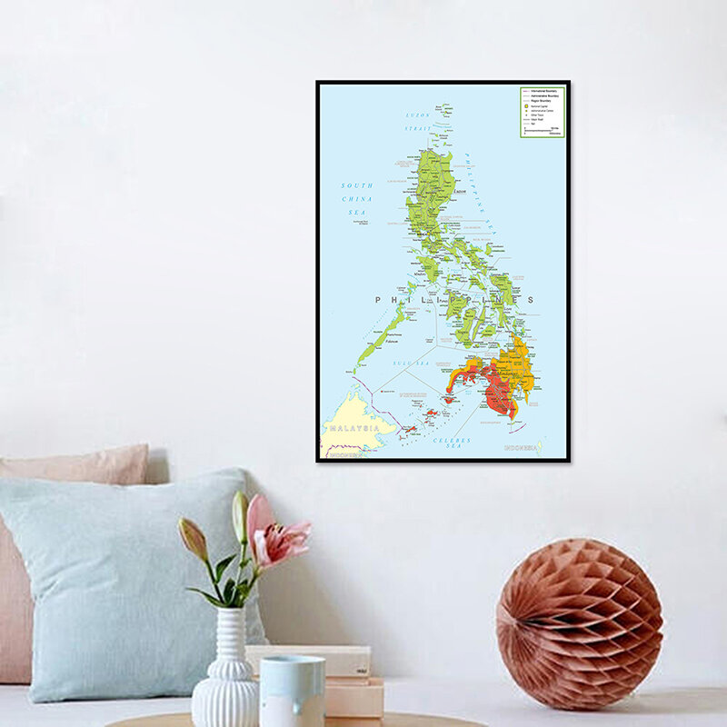 Lienzo decorativo para pared, póster sin marco, impresión artística para sala de estar, decoración del hogar, suministros escolares, mapa de Filipinas, 60x90cm
