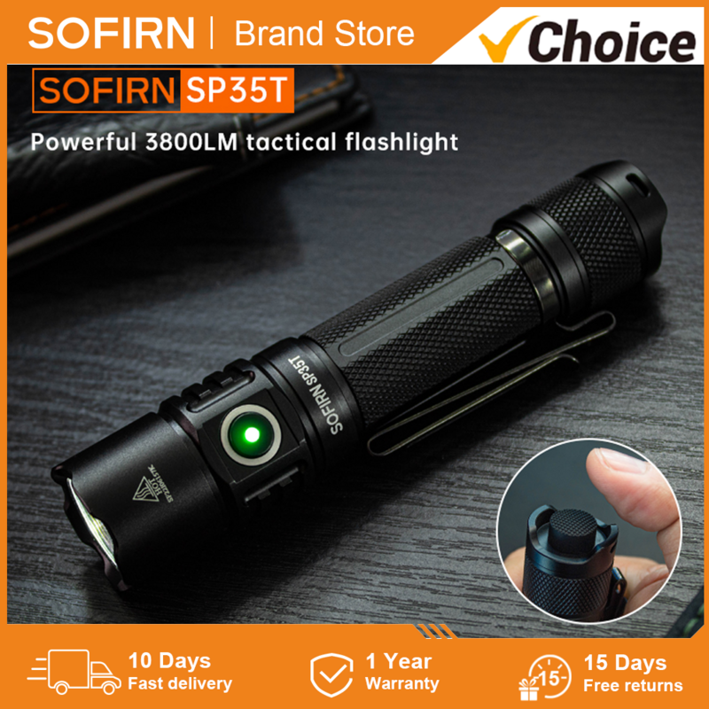 Sofirn Powerful SP35T 21700 Flashlight LED Light 3800lm USB C Rechargeable Tactical Torch with Dual Switch Power Indicator ATR