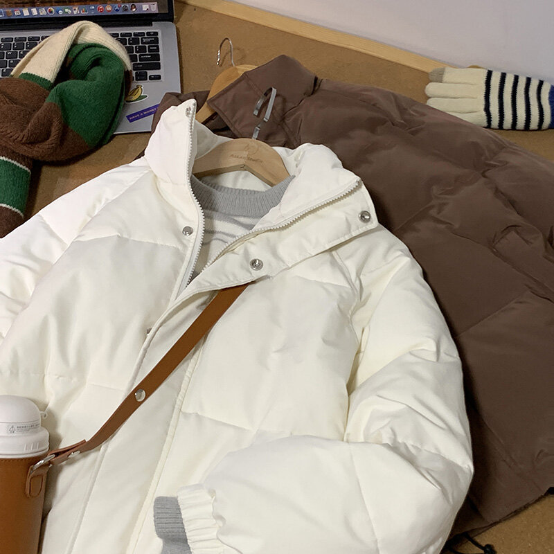 Casaco de poliéster acolchoado monocromático feminino, jaqueta de inverno, streetwear, Parkas quentes, roupas femininas, 2023