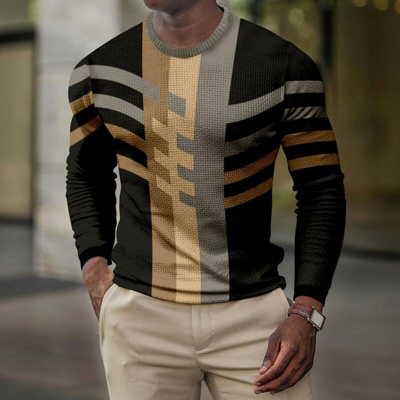 Pullover Sweatshirt Comfortable Men Sport Shirts Anti-deform Slim Fit  Practical Patchwork Long Sleeve Pullover Sweater