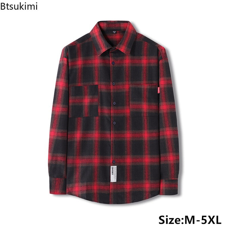 2024New Men's Casual Plaid Print Shirt Fashion Long Sleeve Chest with Pocket Design Trend Streetwear Men Shirt Jacket Young Teen
