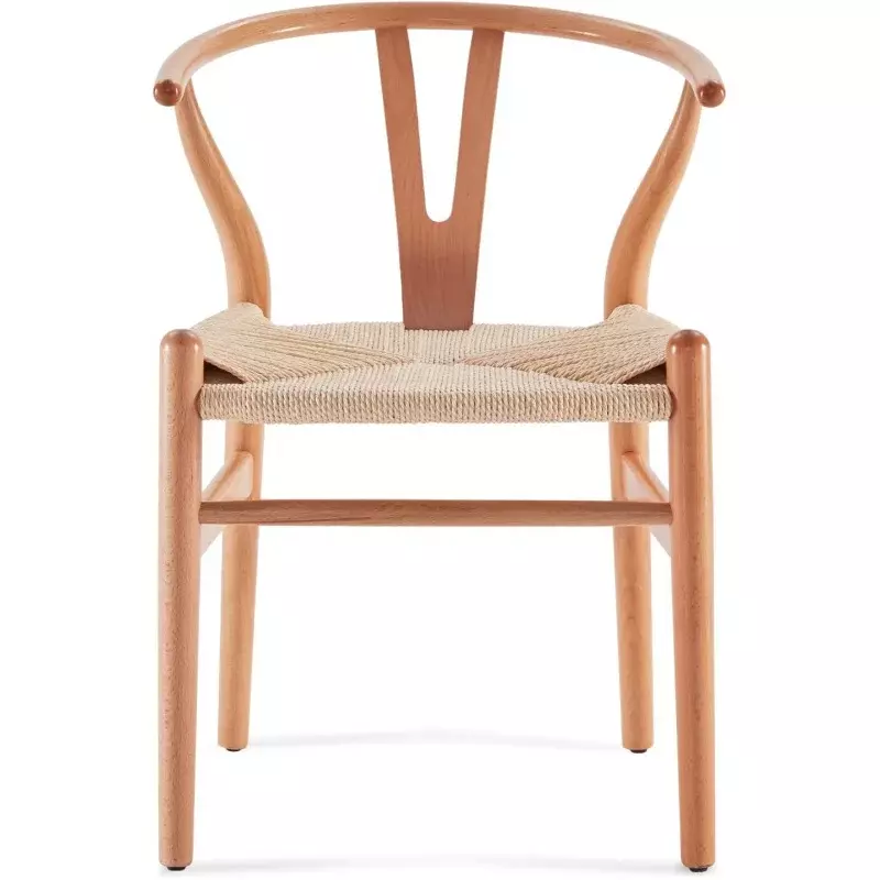 Chaises de salle à manger Wishbone en bois, bois moderne du milieu du siècle pour votre maison de plage, entièrement assemblées, nature, lot de 2