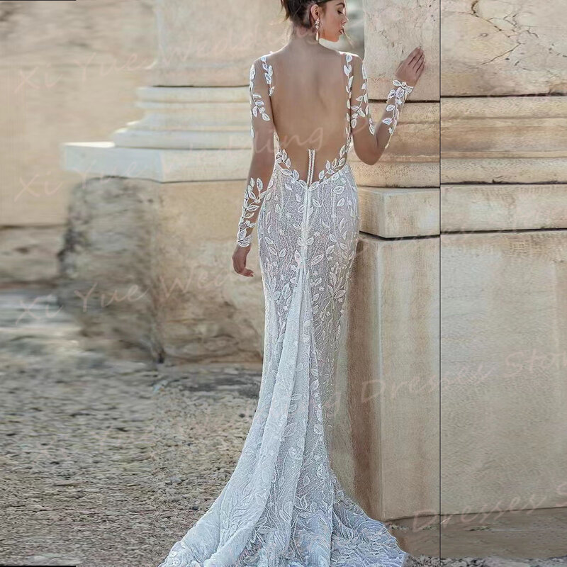 Gaun pengantin indah mode baru gaun pengantin Backless applique gaun pengantin putri duyung elegan Sweep Train vestidos novias boda