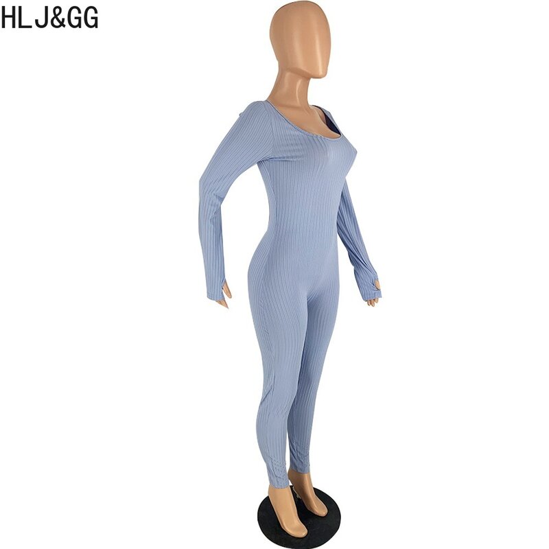 HLJ & 227-Combinaison moulante à manches longues pour femme, tenue de sport, couleur unie, coupe slim, pour la maison, automne hiver