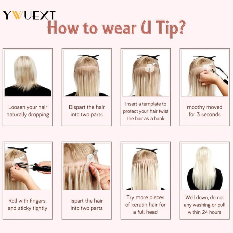 YWUEXT U Tip Hair Extensions Straight 12-24 inches Hot Fusion Nail Tip Human Hair 50pcs/pack Machine Remy Hair On Capsule