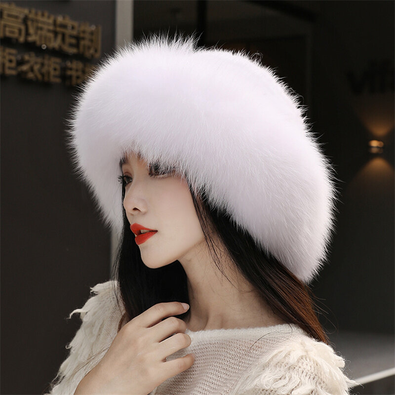 2022 Women's Fox Fur Hats New Knitting Mink Fur Windproof Warm Earmuffs Winter Hats Women's Fur Hats Russian Fox Mink Hats