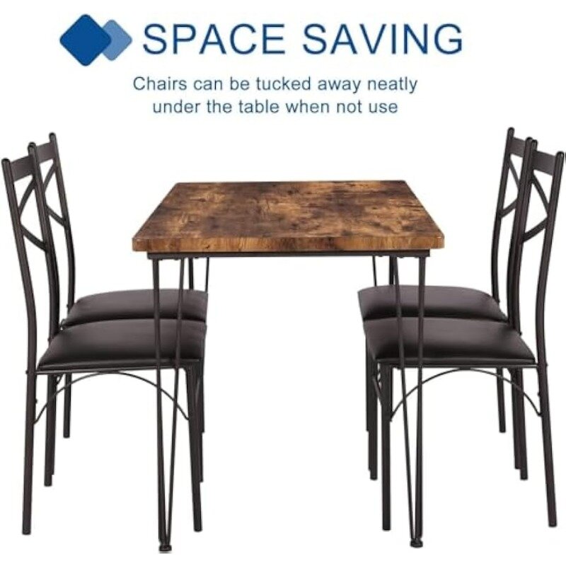 Комплект барной мебели VECELO из 5 предметов для дома, кухни, ноок для завтрака с 4 стульями, черный обеденный стол для 4, в стиле ретро, коричневый, США