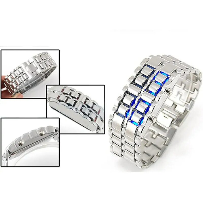 Aço inoxidável LED Digital Quartz Watch, Relógio de pulso masculino e feminino, Relógio pulseira