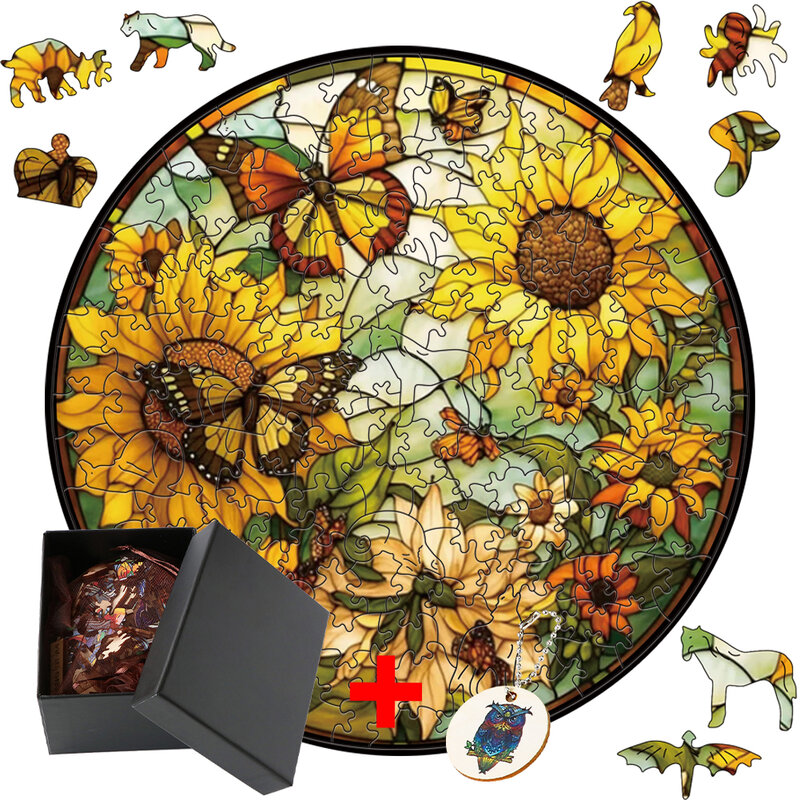 Sunflower Wooden Puzzle DIY Crafts Jigsaw Animal Puzzles For Kids Educational Gift Family Brain Trainer Parent Child Game