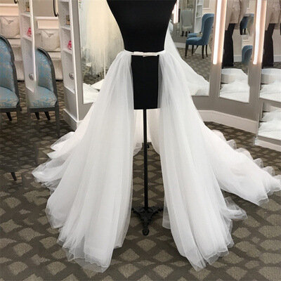Gambar asli 3 lapisan Tulle lembut rok dapat dilepas kereta pernikahan putih Iovry dapat dilepas untuk gaun rok luar pengantin dibuat sesuai pesanan